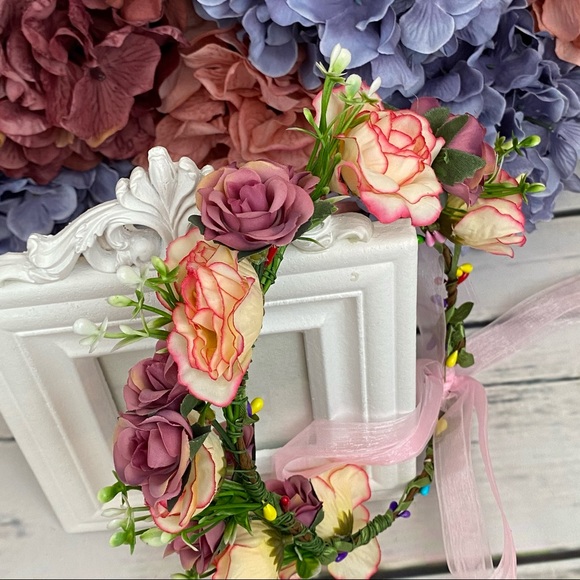 Bohemian Pink & Purple Rose Crown Hair Wreath - Picture 6 of 12